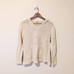 Vintage Cream Cotton Openknit Hoodie Sweater